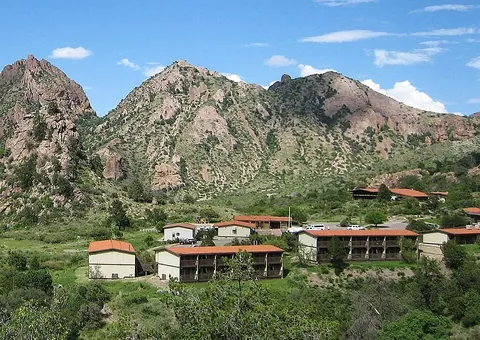 Chisos Mountains Lodge buildings beneath Mount Huffman in Big Bend National Park, photographed in 2006.