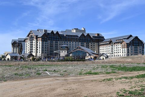South exterior of Gaylord Rockies Resort & Convention Center in Aurora, Colorado, photographed in 2024.