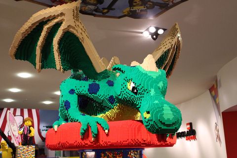 LEGO dragon sculpture inside the LEGOLAND Hotel in Carlsbad, California, photographed in 2013.