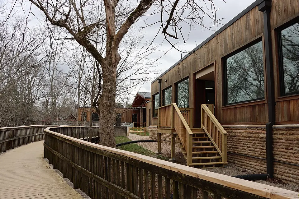Renovated rear exterior of the Lodge at Mammoth Cave, photographed in 2024.