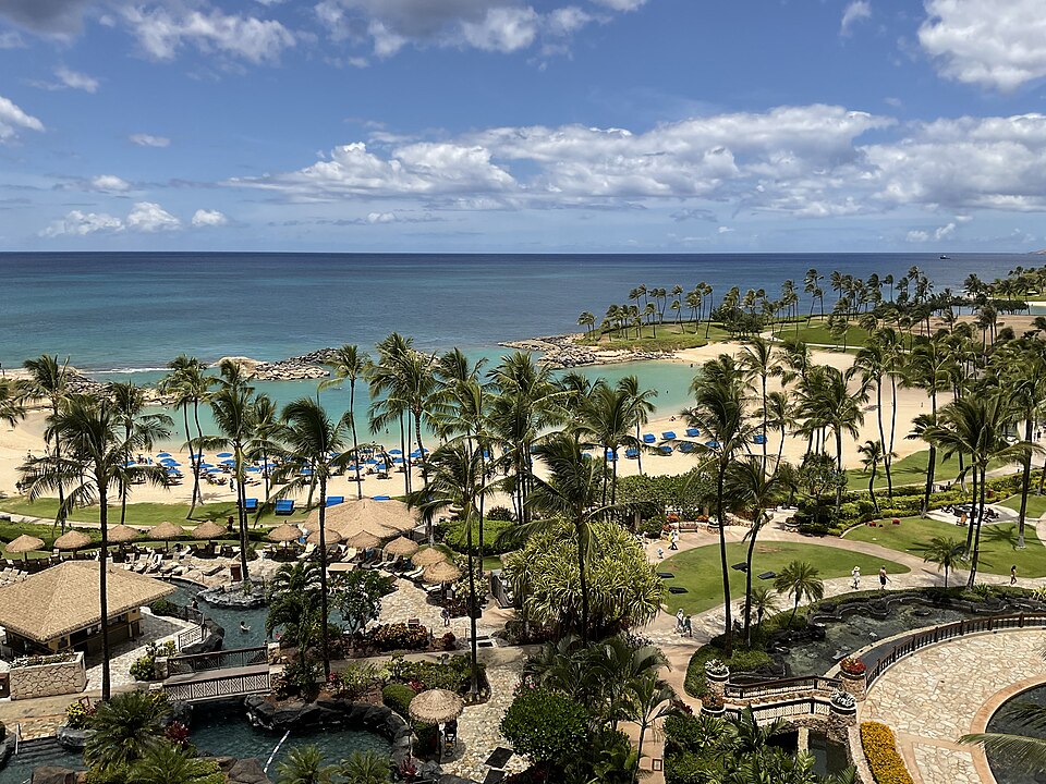 Lagoon, pools, and grounds at Marriott's Ko Olina Beach Club in Hawaii, photographed in 2022.