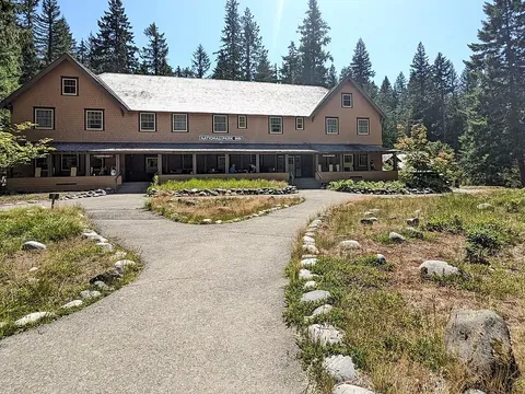 National Park Inn exterior at Longmire in Mount Rainier National Park, photographed in 2023.