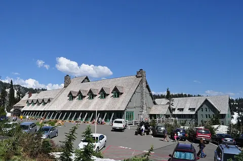 Historic exterior of Paradise Inn at Mount Rainier, photographed in 2012.