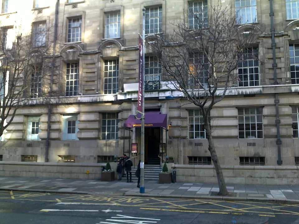 Signed Premier Inn London County Hall entrance, photographed in 2009.