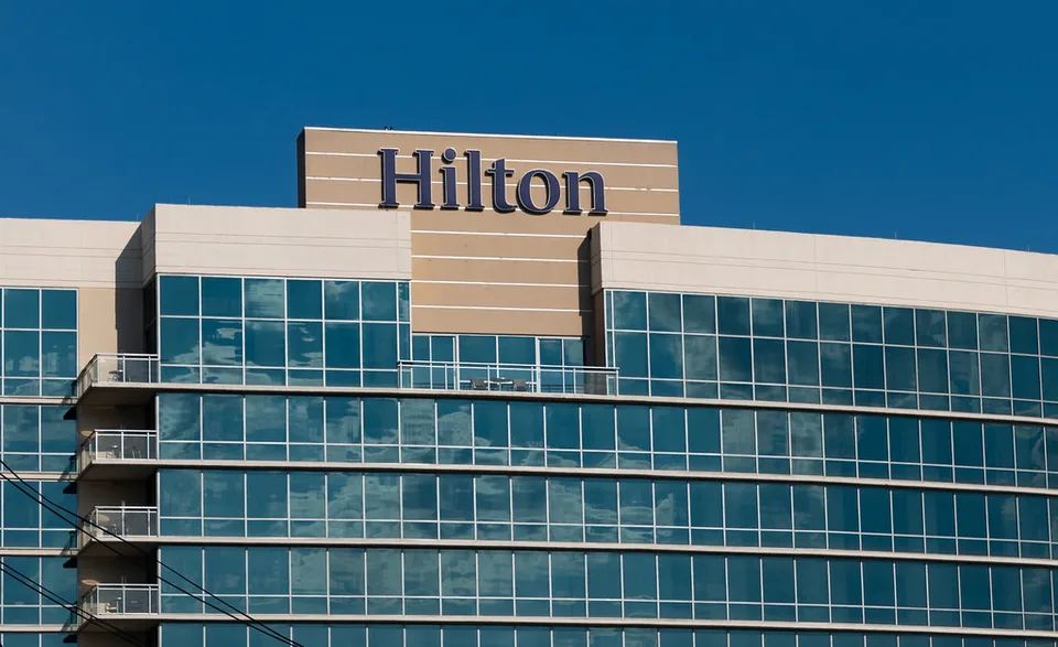 Signed Hilton Branson Convention Center Hotel tower, photographed in 2019.