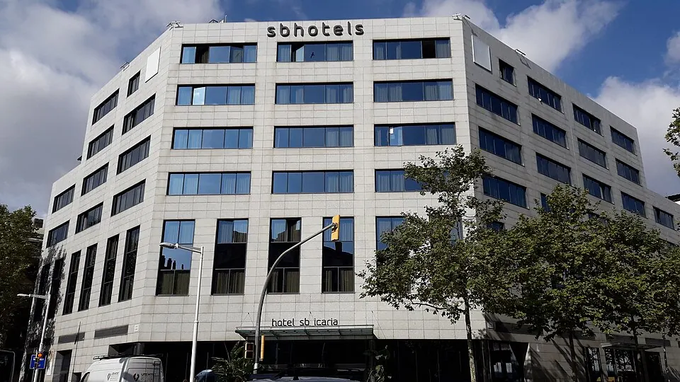 Signed exterior of Hotel SB Icaria Barcelona, photographed in 2022.