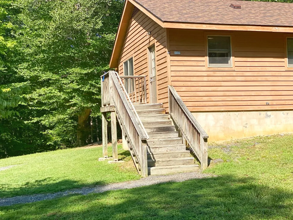 Cabin exterior at Smith Mountain Lake State Park, photographed in 2020.