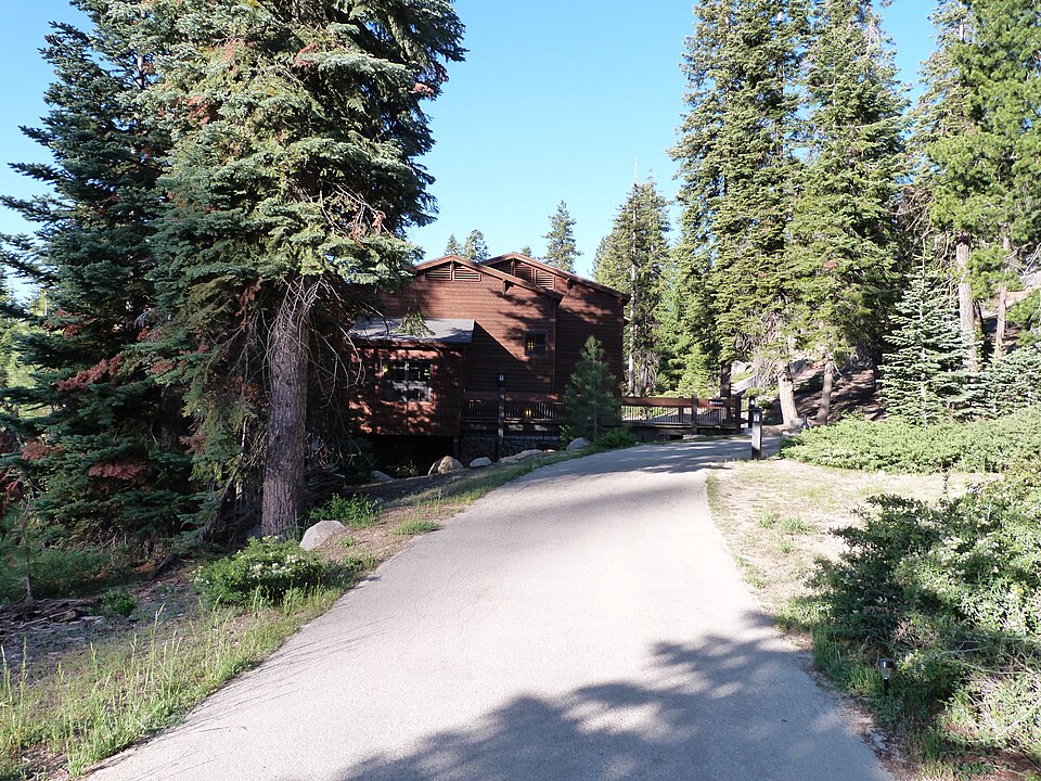 Lodging building among trees at Wuksachi Lodge in Sequoia National Park, photographed in 2012.